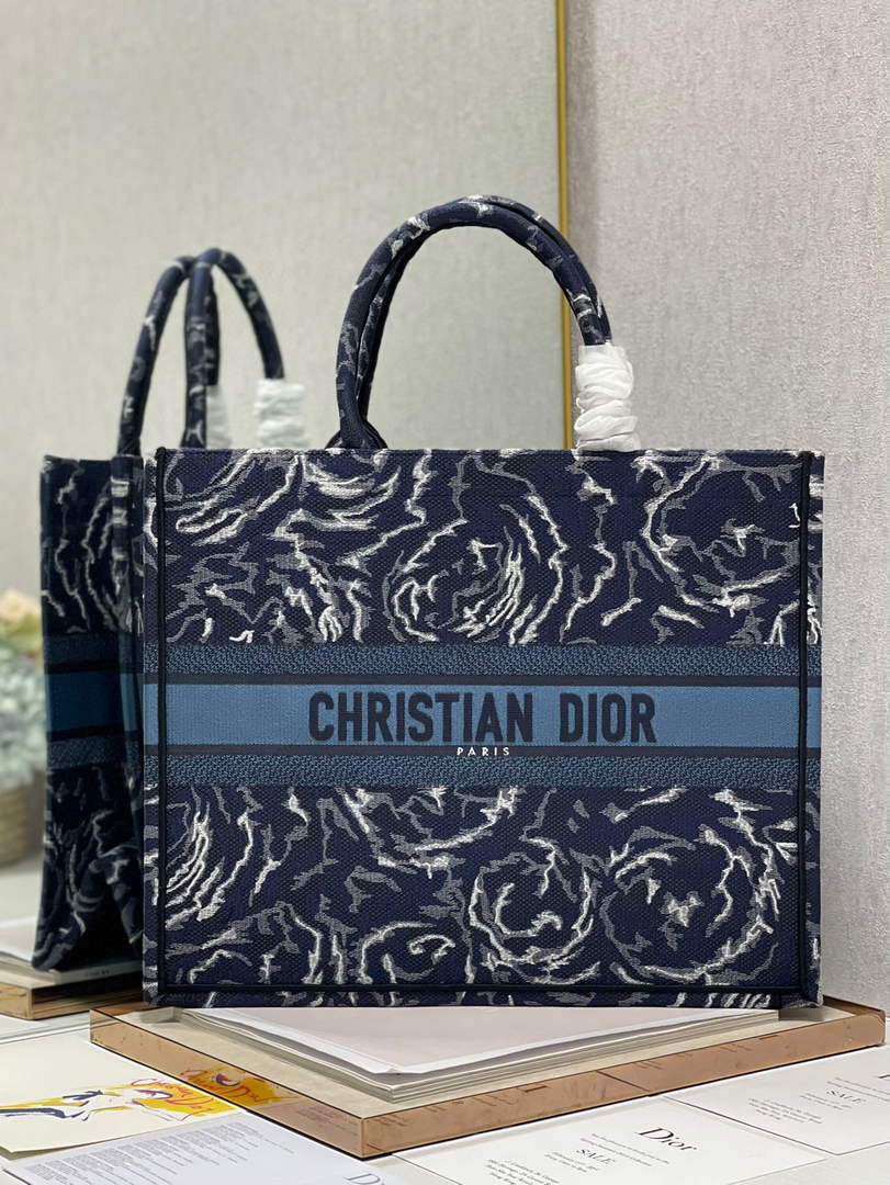 Dior M1286 Large Book Tote Blue Dior Roses embroidery - Default Title - View 1