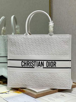 Dior M1286 Large Book Tote White Perforated and Embossed Oblique Calfskin - Default Title - View 1