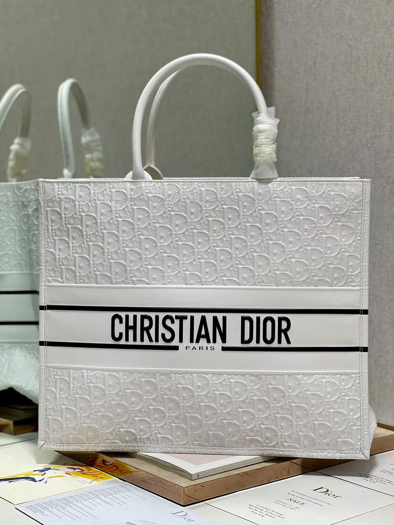 Dior M1286 Large Book Tote White Perforated and Embossed Oblique Calfskin