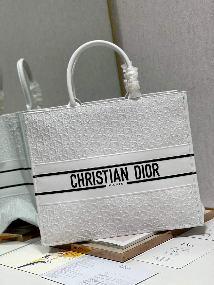 Dior M1286 Large Book Tote White Perforated and Embossed Oblique Calfskin