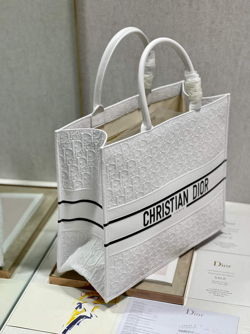 Dior M1286 Large Book Tote White Perforated and Embossed Oblique Calfskin