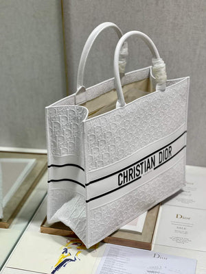 Dior M1286 Large Book Tote White Perforated and Embossed Oblique Calfskin - Default Title - View 4