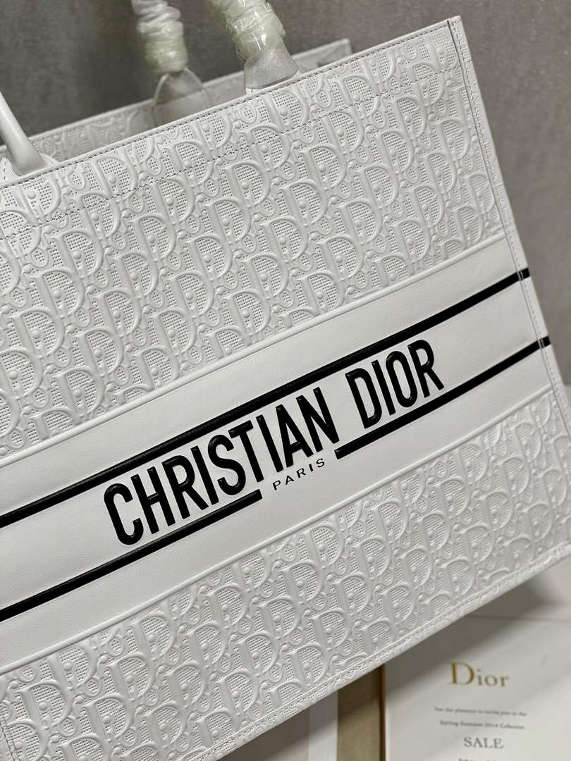 Dior M1286 Large Book Tote White Perforated and Embossed Oblique Calfskin