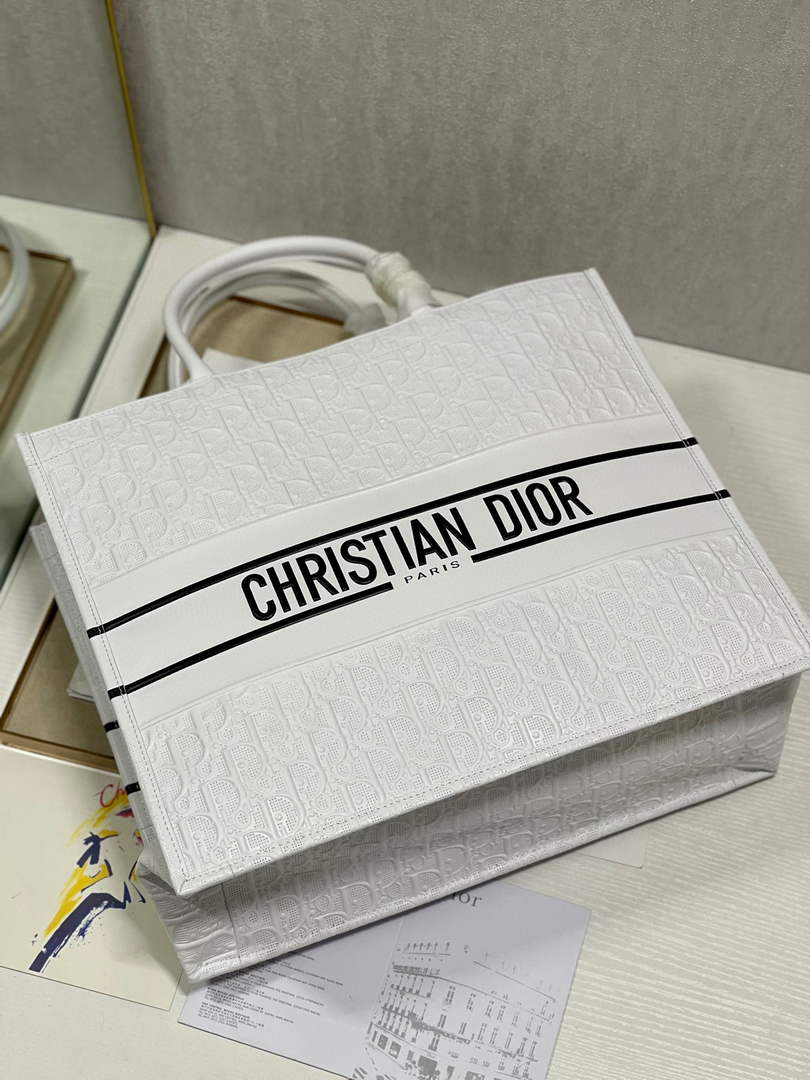 Dior M1286 Large Book Tote White Perforated and Embossed Oblique Calfskin