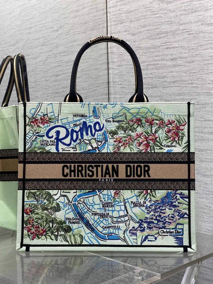 Dior M1286 Souvenir Large Dior Book Tote Natural Raffia and Multicolor Embroidered M1131