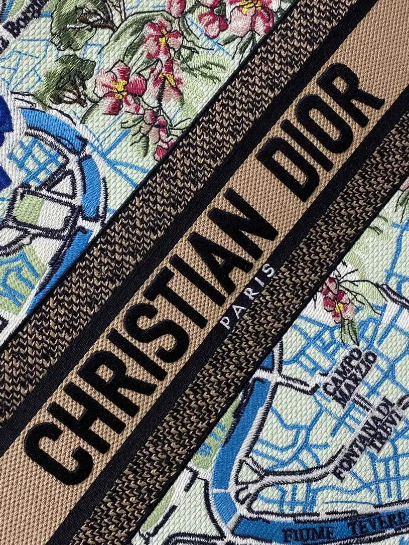 Dior M1286 Souvenir Large Dior Book Tote Natural Raffia and Multicolor Embroidered M1131