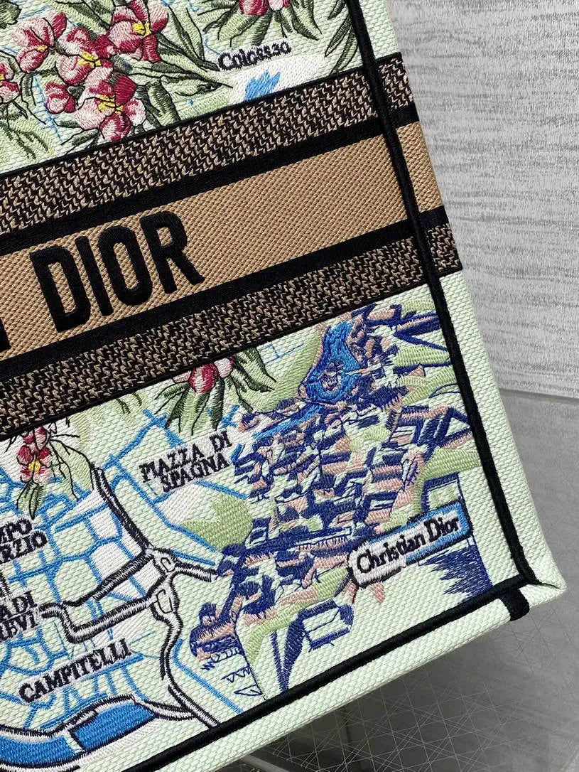 Dior M1286 Souvenir Large Dior Book Tote Natural Raffia and Multicolor Embroidered M1131