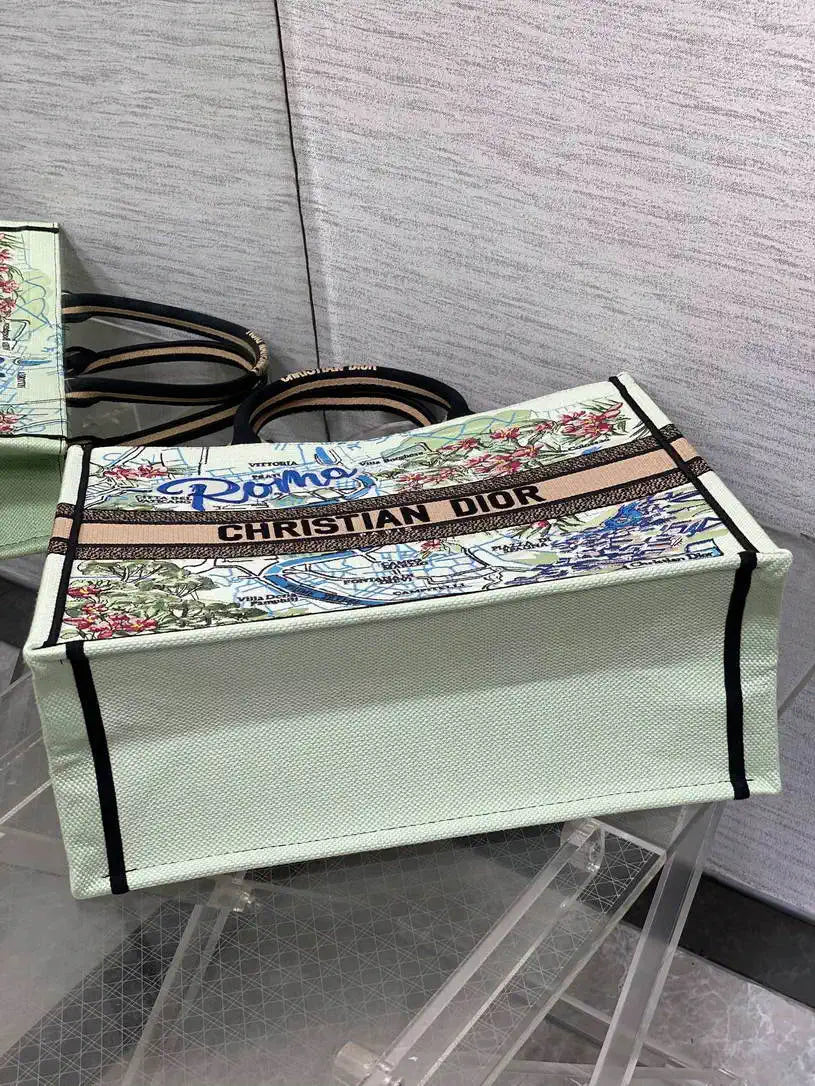 Dior M1286 Souvenir Large Dior Book Tote Natural Raffia and Multicolor Embroidered M1131