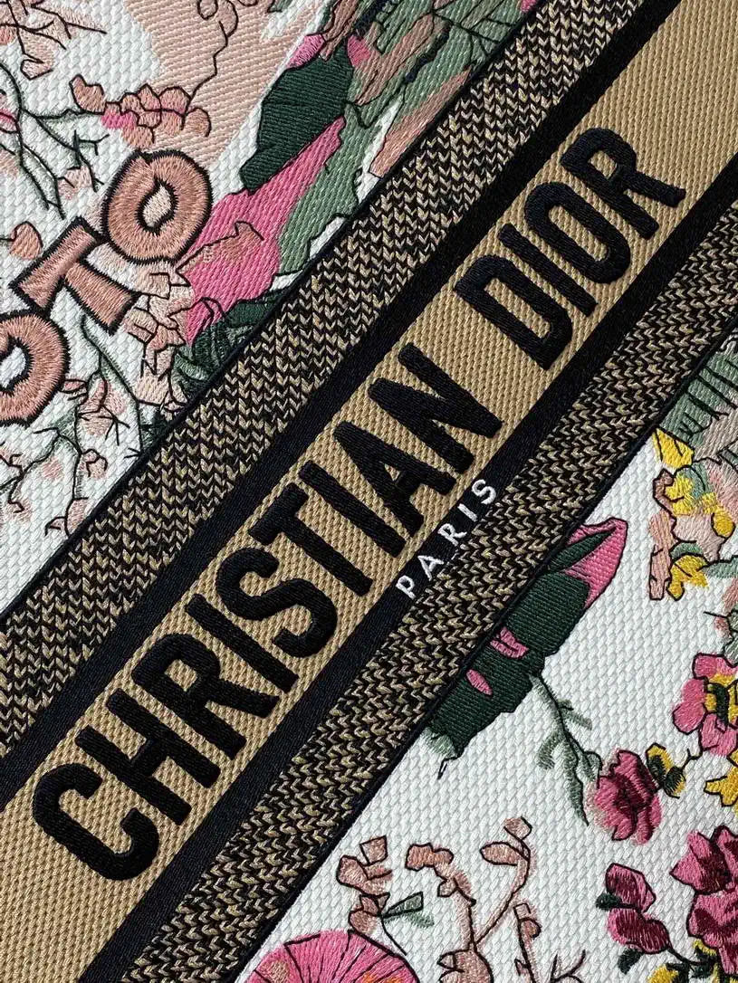 Dior M1286 Souvenir Large Dior Book Tote Natural Raffia and Multicolor Embroidered M1130