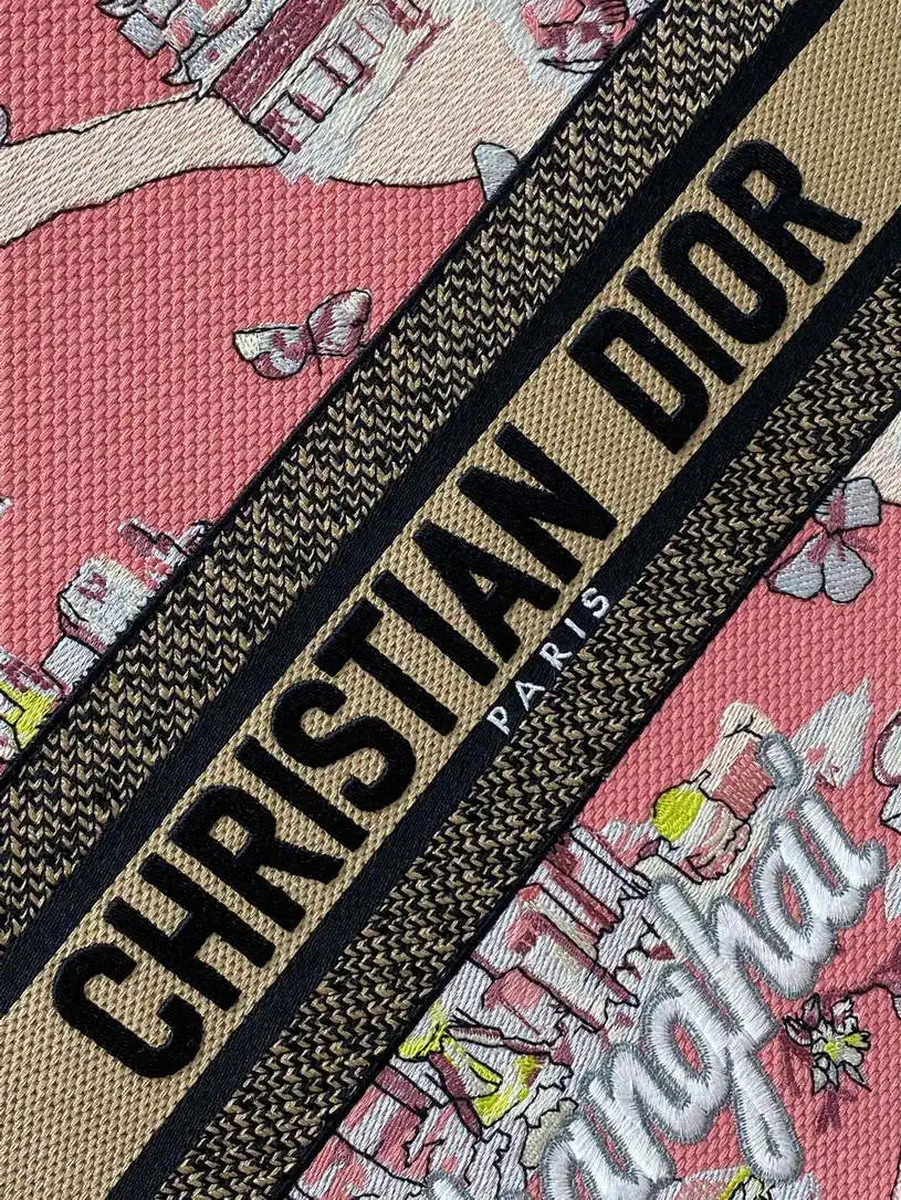 Dior M1286 Souvenir Large Dior Book Tote Natural Raffia and Multicolor Embroidered M1132