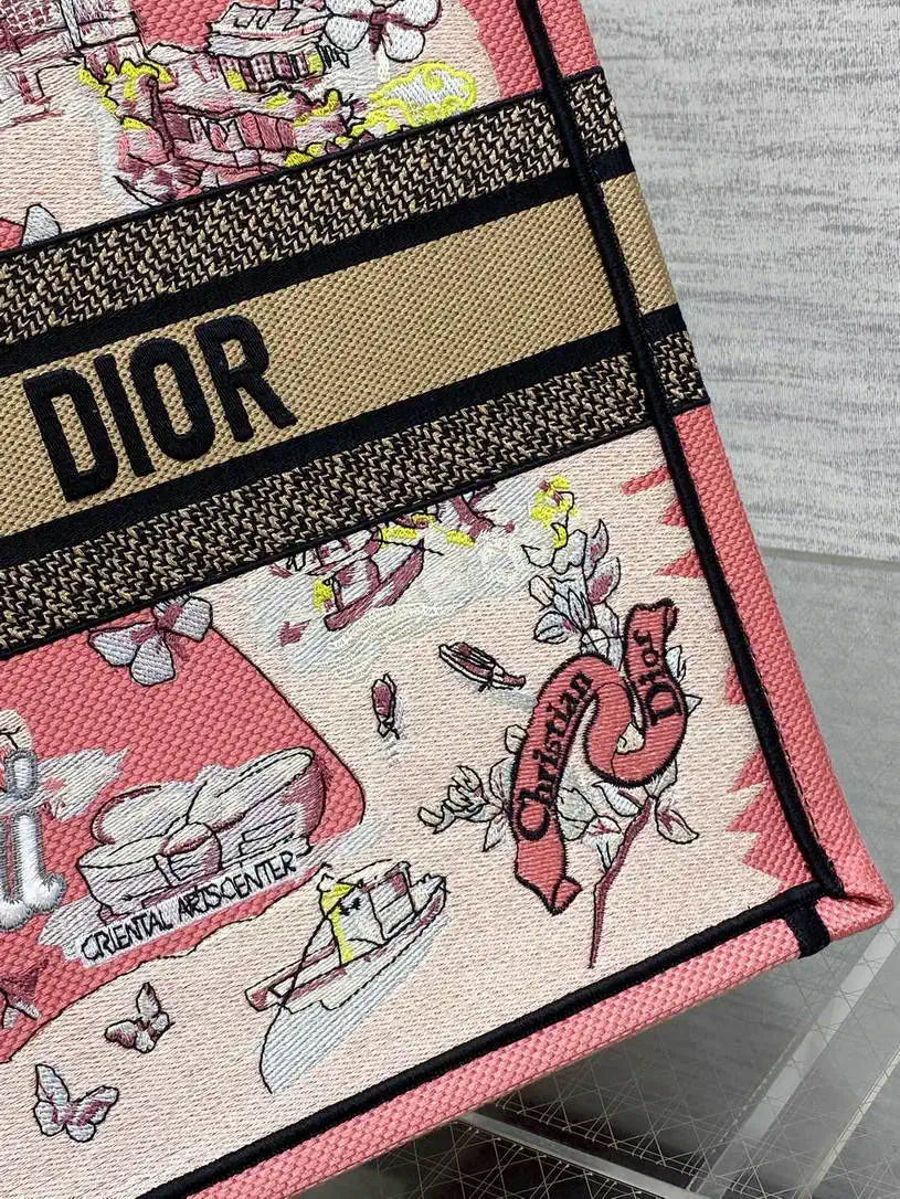 Dior M1286 Souvenir Large Dior Book Tote Natural Raffia and Multicolor Embroidered M1132