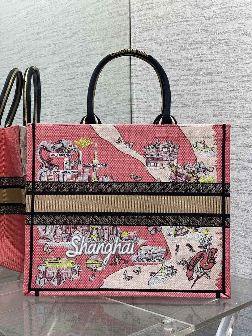 Dior M1286 Souvenir Large Dior Book Tote Natural Raffia and Multicolor Embroidered M1132