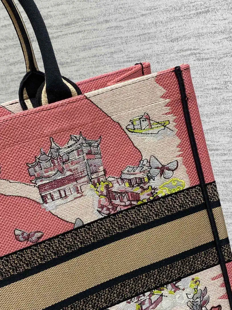 Dior M1286 Souvenir Large Dior Book Tote Natural Raffia and Multicolor Embroidered M1132