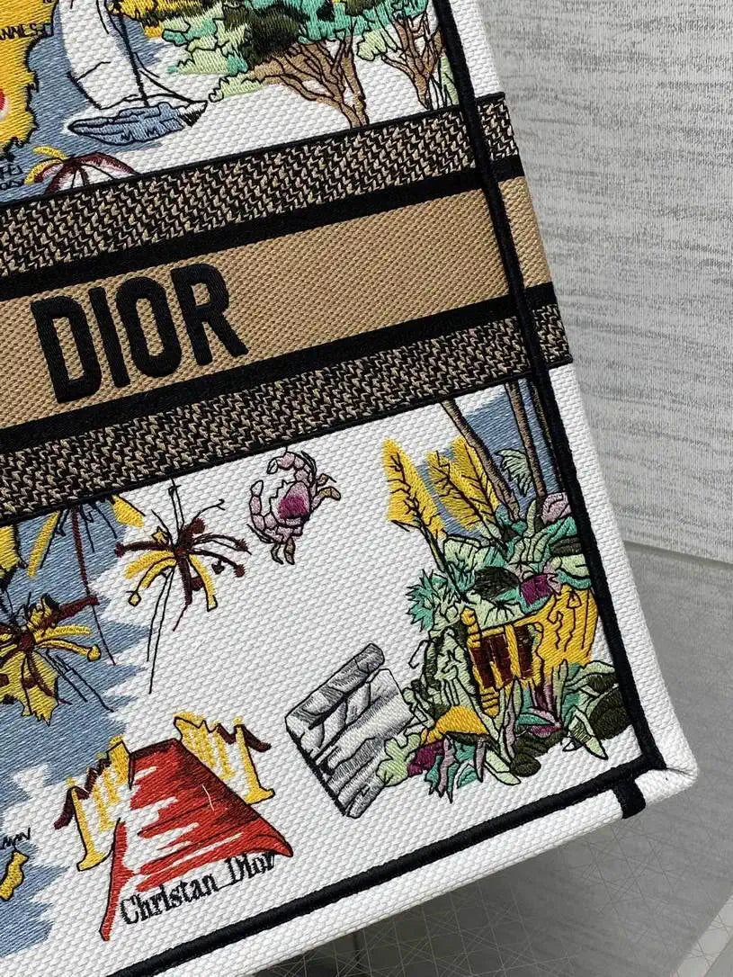 Dior M1286 Souvenir Large Dior Book Tote Natural Raffia and Multicolor Embroidered M1133