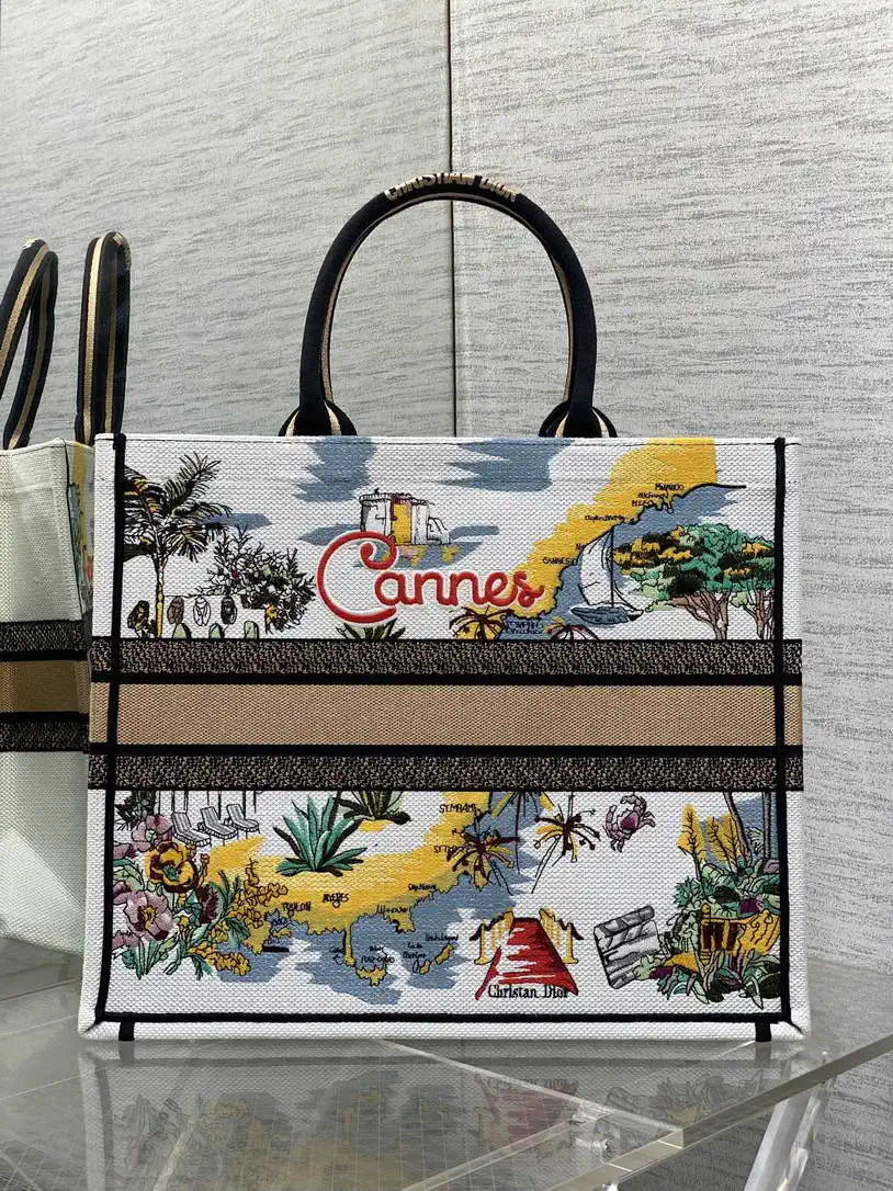 Dior M1286 Souvenir Large Dior Book Tote Natural Raffia and Multicolor Embroidered M1133