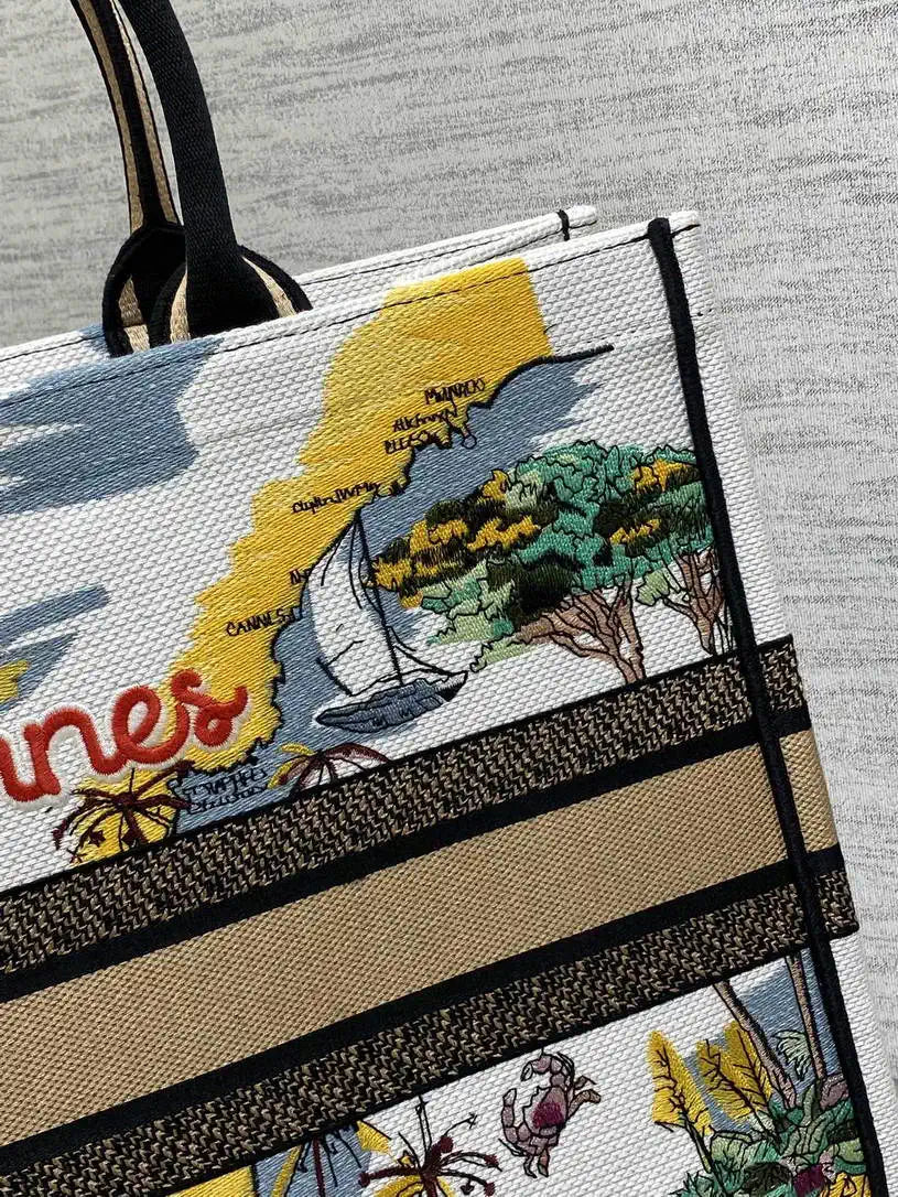 Dior M1286 Souvenir Large Dior Book Tote Natural Raffia and Multicolor Embroidered M1133