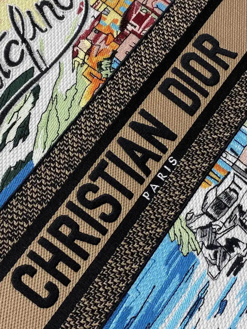 Dior M1286 Souvenir Large Dior Book Tote Natural Raffia  and Multicolor Embroidered M1134