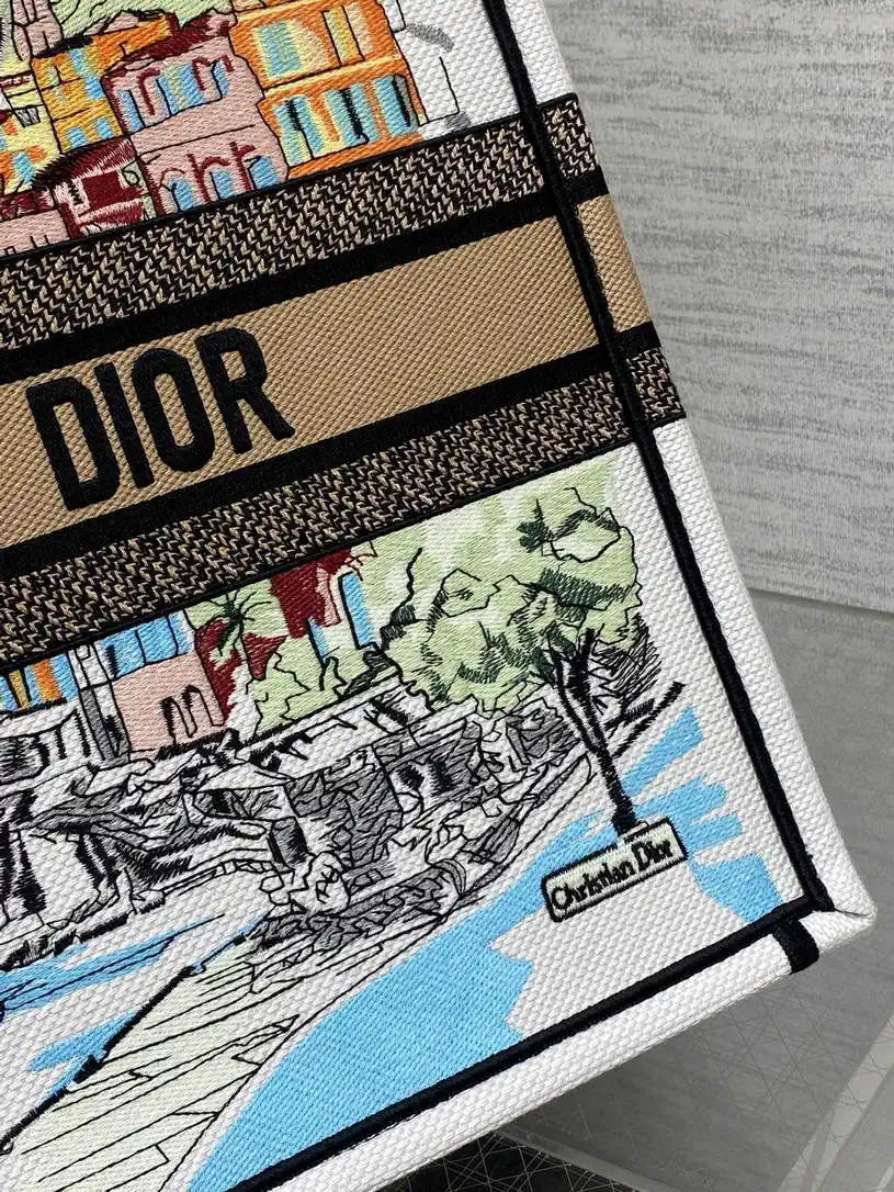 Dior M1286 Souvenir Large Dior Book Tote Natural Raffia  and Multicolor Embroidered M1134