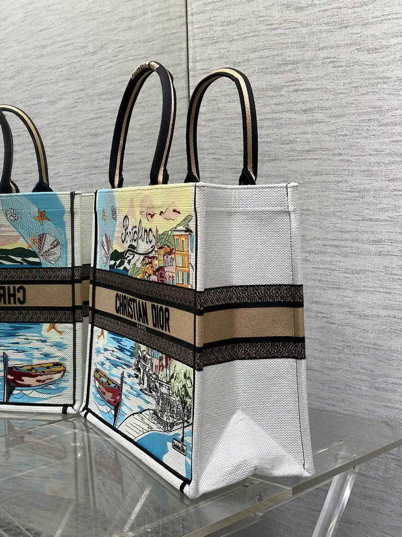 Dior M1286 Souvenir Large Dior Book Tote Natural Raffia  and Multicolor Embroidered M1134