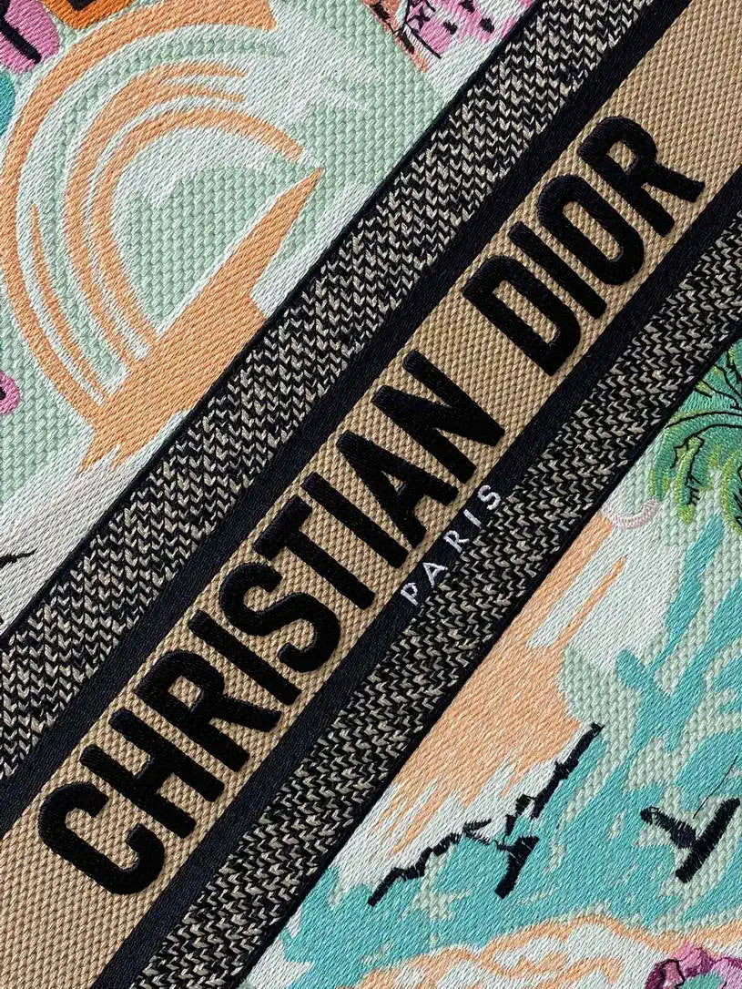 Dior M1286 Souvenir Large Dior Book Tote Natural Raffia  and Multicolor Embroidered M1136