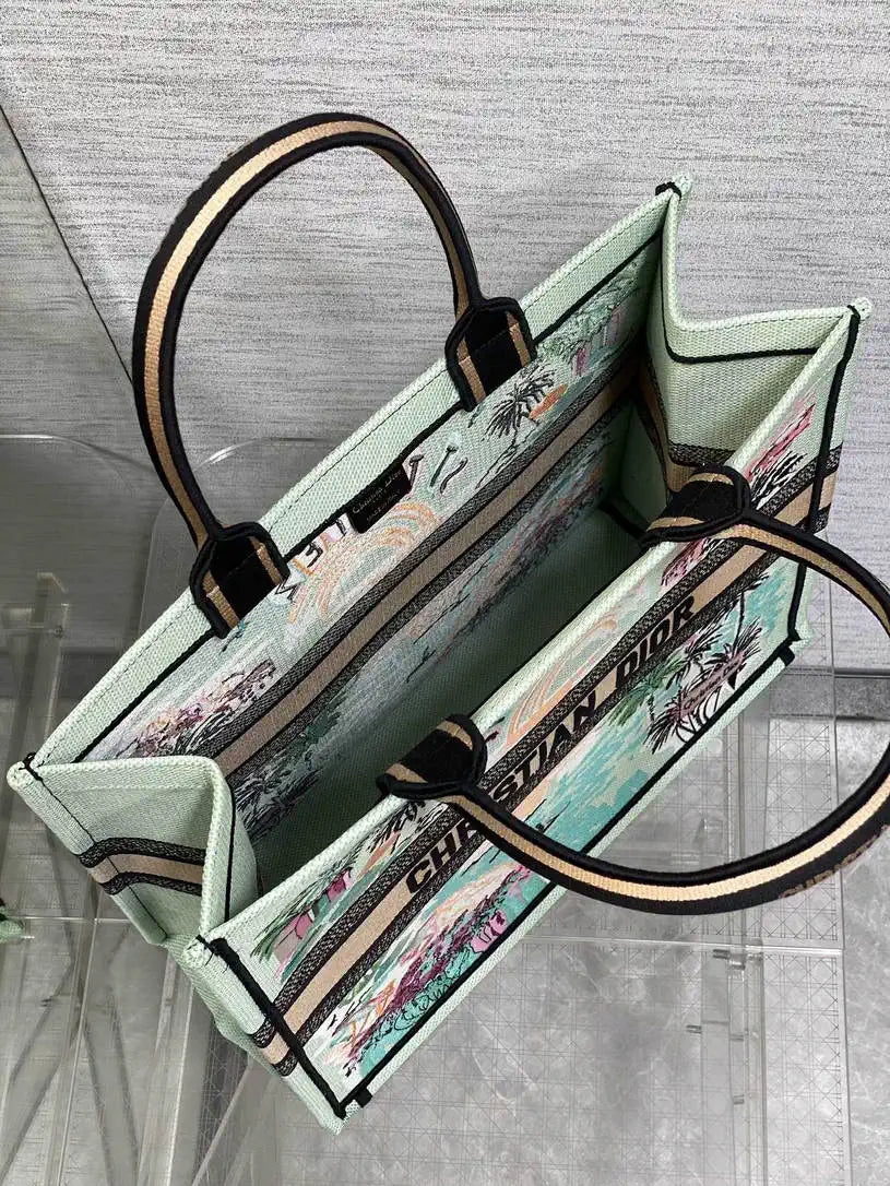 Dior M1286 Souvenir Large Dior Book Tote Natural Raffia  and Multicolor Embroidered M1136