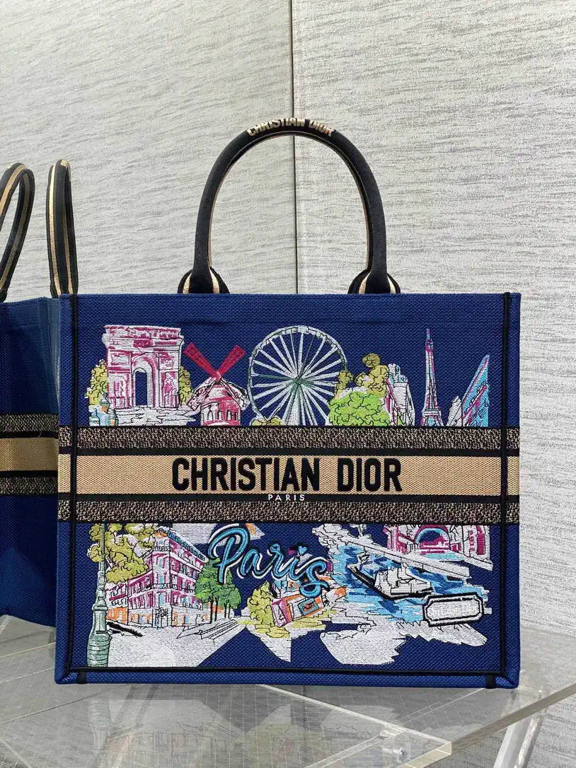Dior M1286 Souvenir Large Dior Book Tote Natural Raffia and Multicolor Embroidered M1135