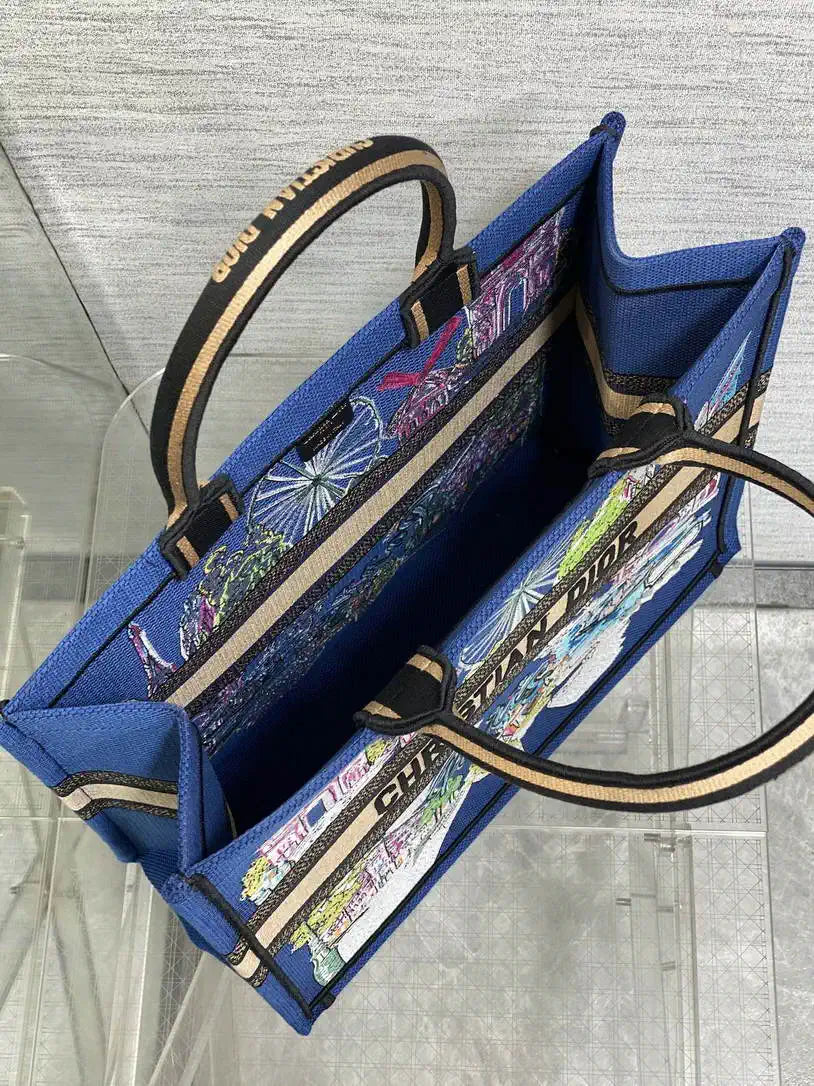 Dior M1286 Souvenir Large Dior Book Tote Natural Raffia and Multicolor Embroidered M1135