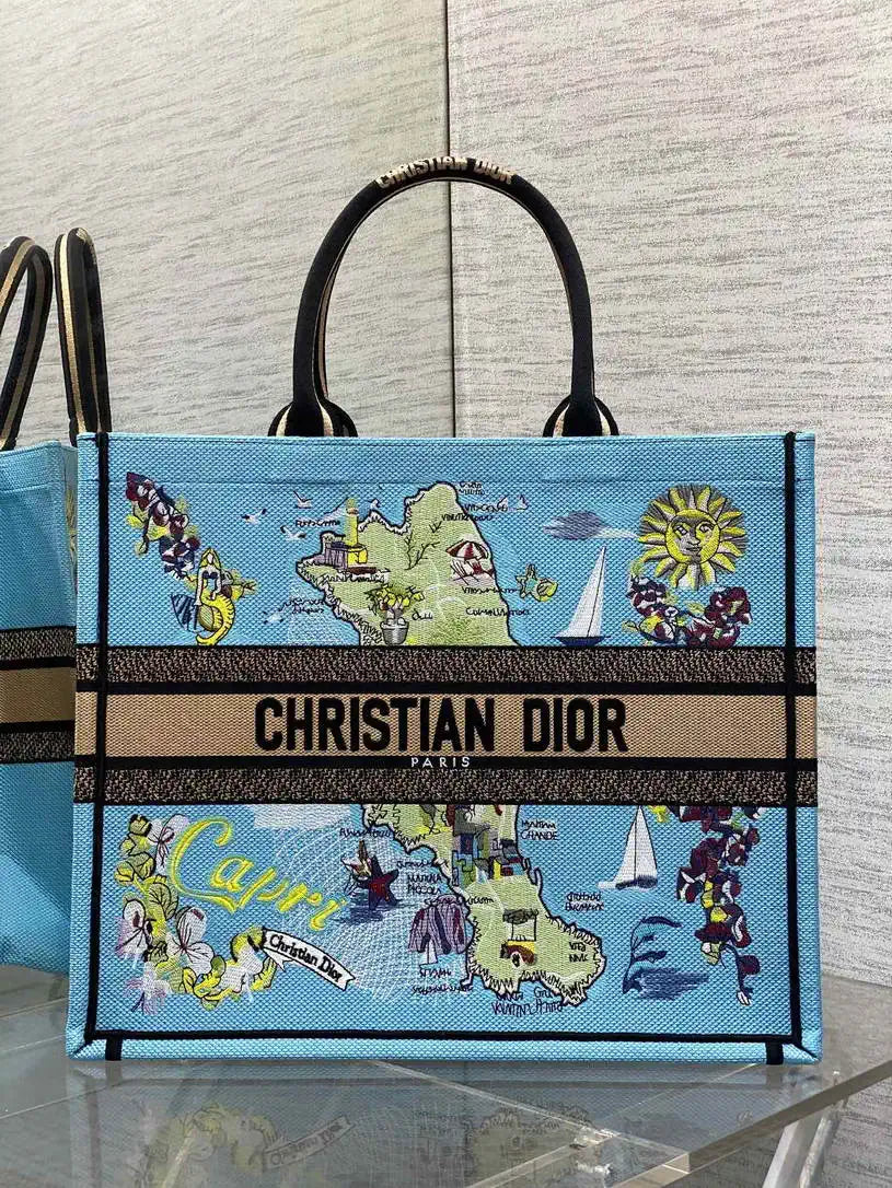Dior M1286 Souvenir Large Dior Book Tote Natural Raffia and Multicolor Embroidered M1137