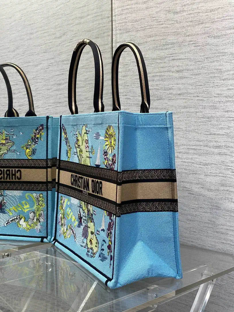 Dior M1286 Souvenir Large Dior Book Tote Natural Raffia and Multicolor Embroidered M1137