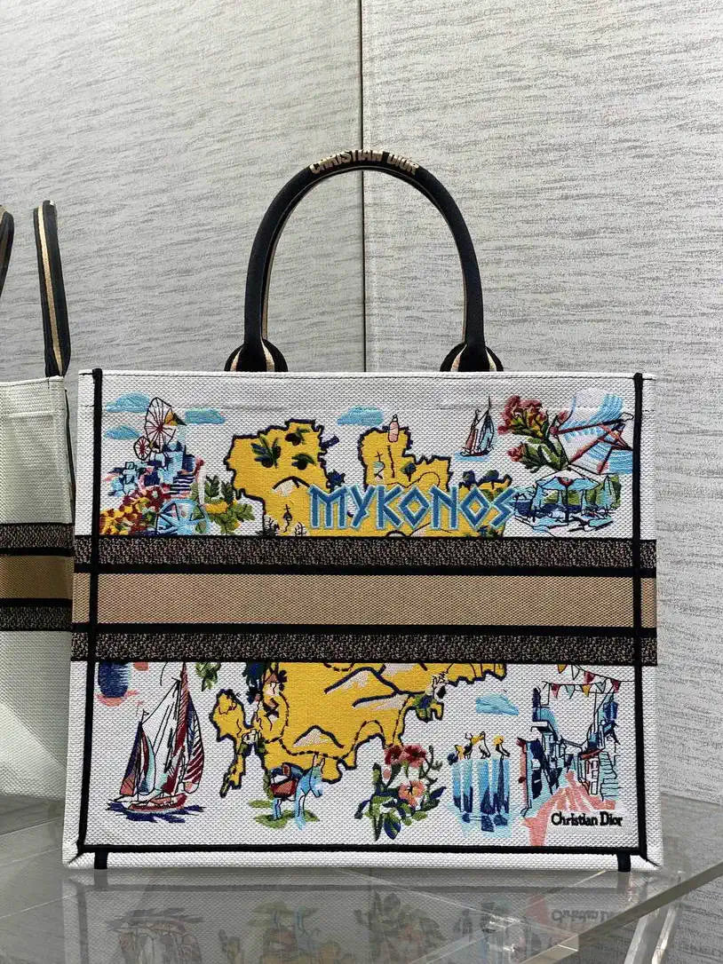 Dior M1286 Souvenir Large Dior Book Tote Natural Raffia and Multicolor Embroidered M1138