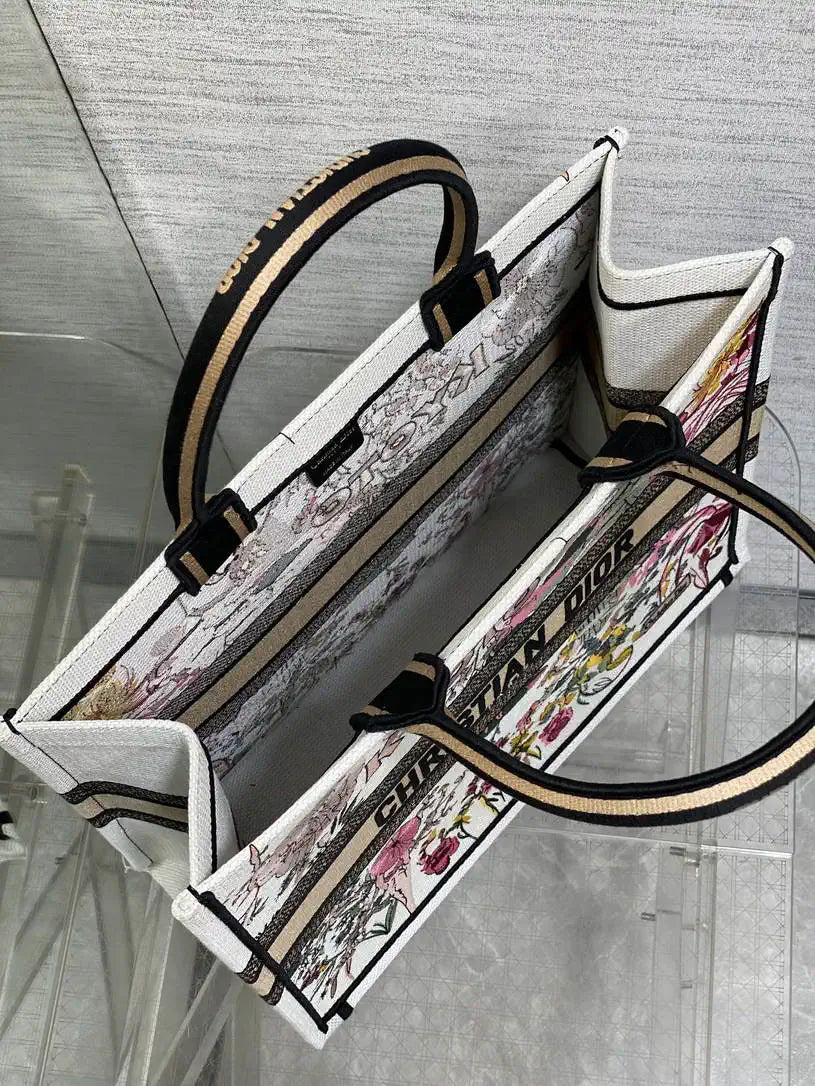 Dior M1286 Souvenir Large Dior Book Tote Natural Raffia and Multicolor Embroidered M1130