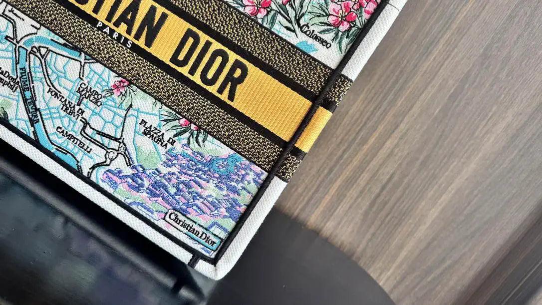 Dior M1286 Souvenir Large Dior Book Tote Natural Raffia and Multicolor Embroidered M1139