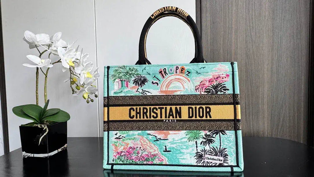 Dior M1286 Souvenir Large Dior Book Tote Natural Raffia and Multicolor Embroidered M1140
