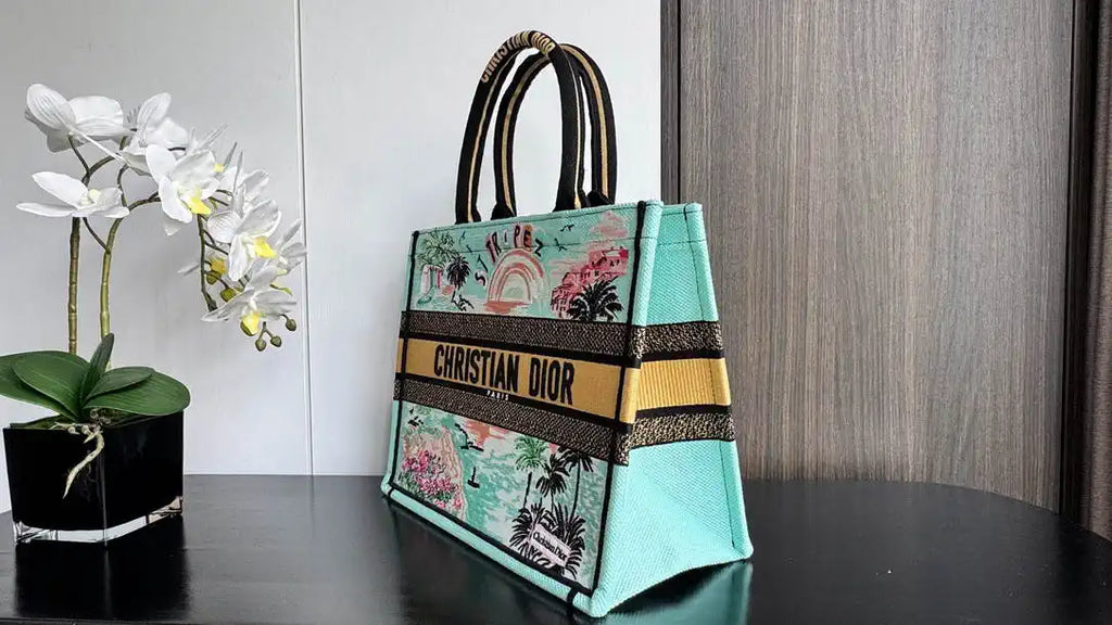 Dior M1286 Souvenir Large Dior Book Tote Natural Raffia and Multicolor Embroidered M1140