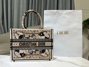 Dior M1296 Book Tote Medium Beige and White Butterfly Bandana Embroidery M095 - Default Title - View 1