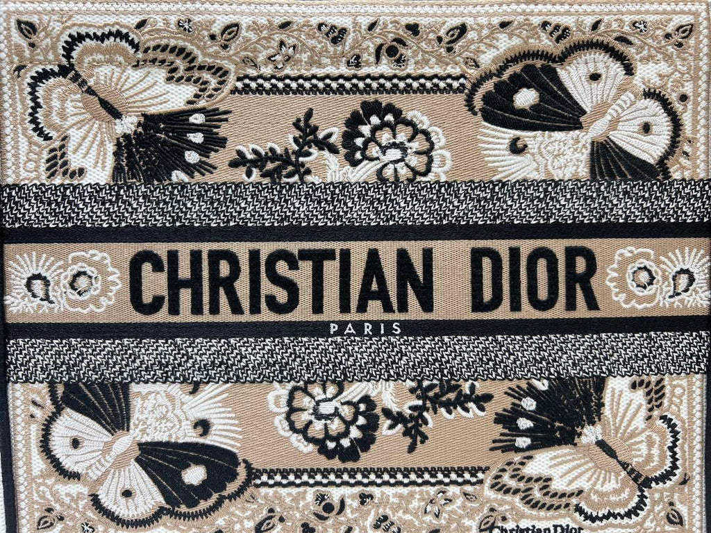 Dior M1296 Book Tote Medium Beige and White Butterfly Bandana Embroidery M095