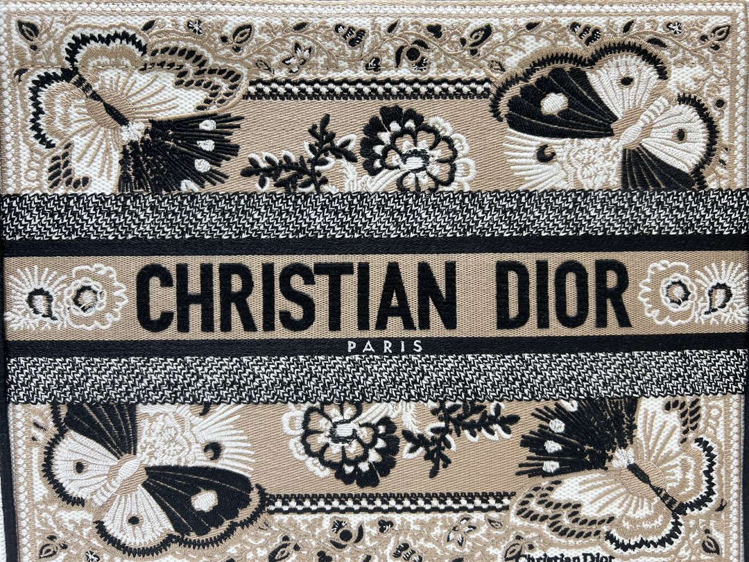 Dior M1296 Book Tote Medium Beige and White Butterfly Bandana Embroidery M095