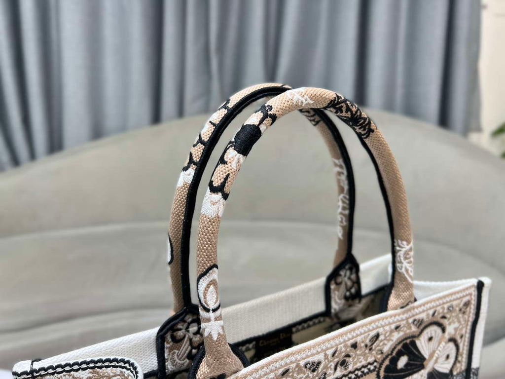 Dior M1296 Book Tote Medium Beige and White Butterfly Bandana Embroidery M095