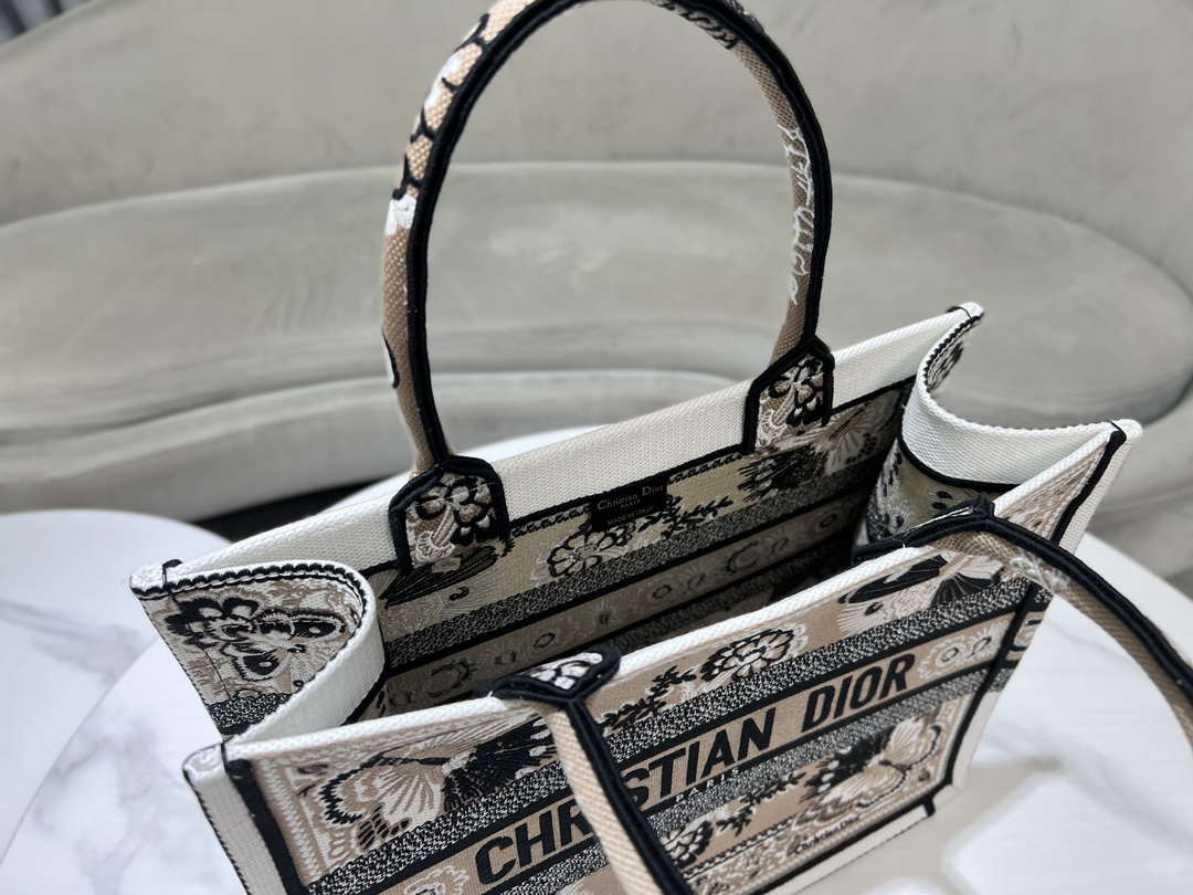 Dior M1296 Book Tote Medium Beige and White Butterfly Bandana Embroidery M095