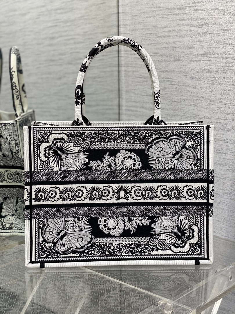 Dior M1296 Book Tote Medium Black and White Butterfly Bandana Embroidery M093