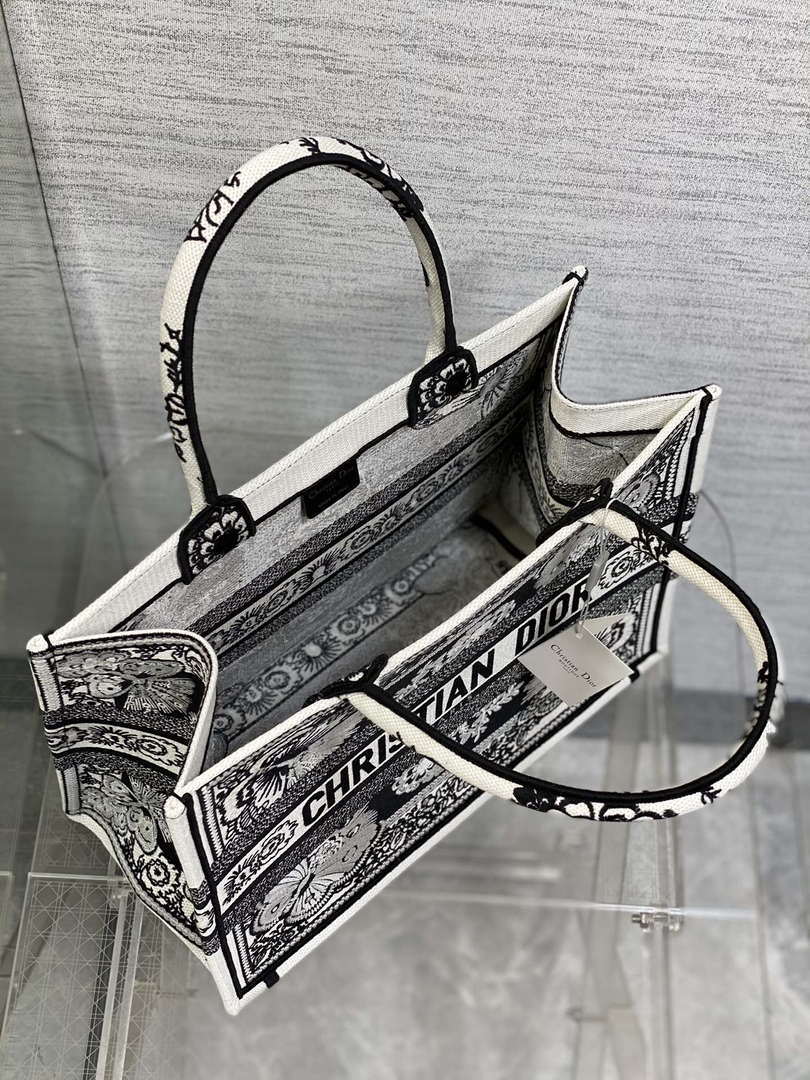 Dior M1296 Book Tote Medium Black and White Butterfly Bandana Embroidery M093