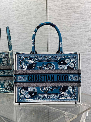 Dior M1296 Book Tote Medium Blue and White Butterfly Bandana Embroidery M094 - Default Title - View 1