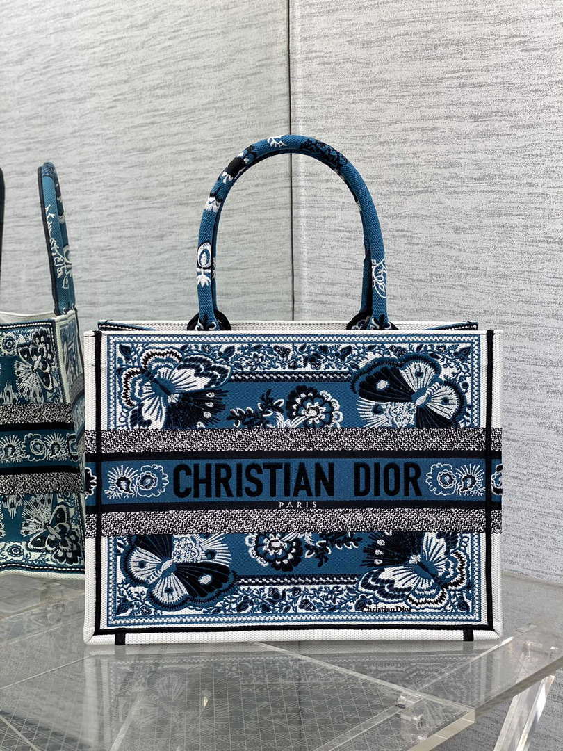 Dior M1296 Book Tote Medium Blue and White Butterfly Bandana Embroidery M094 - Default Title - View 1