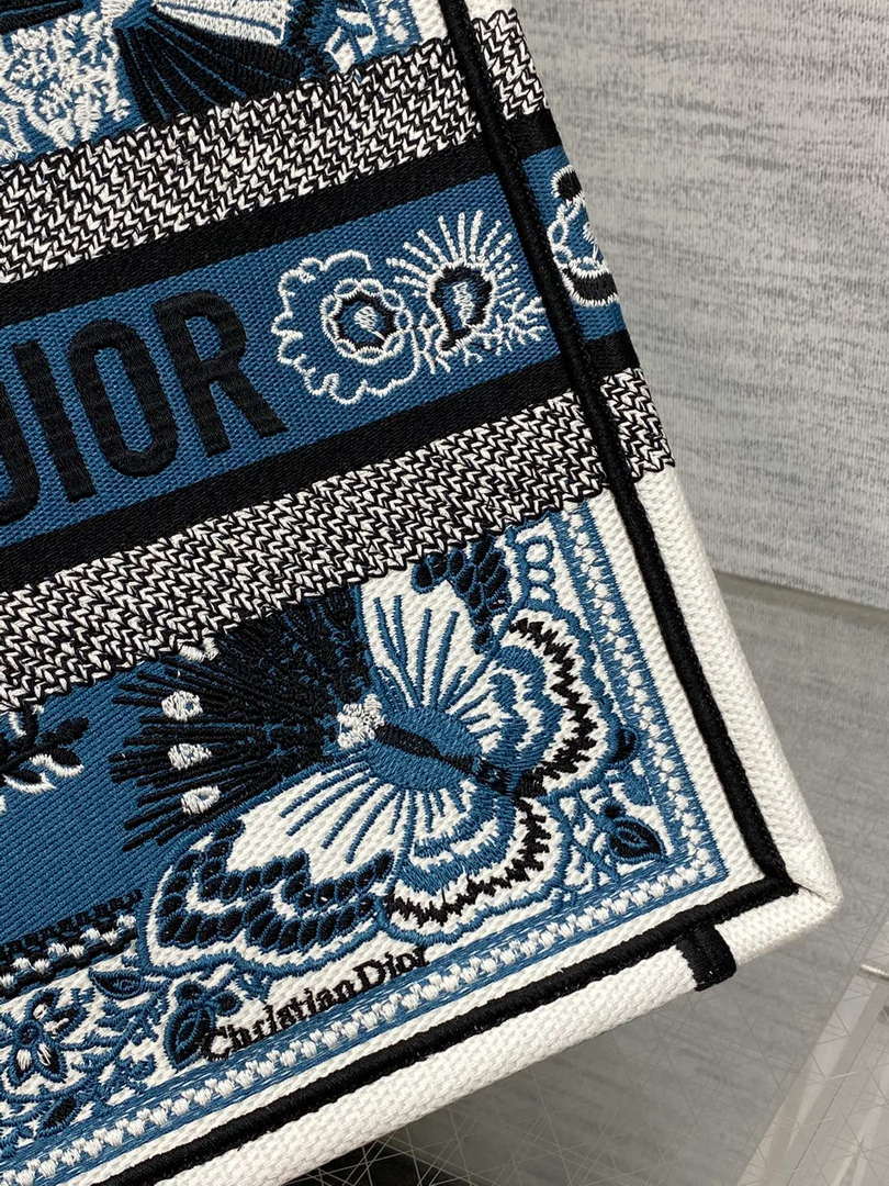 Dior M1296 Book Tote Medium Blue and White Butterfly Bandana Embroidery M094