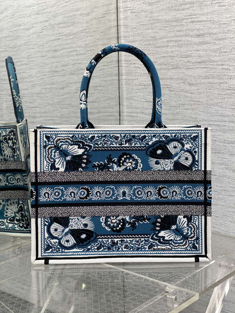 Dior M1296 Book Tote Medium Blue and White Butterfly Bandana Embroidery M094