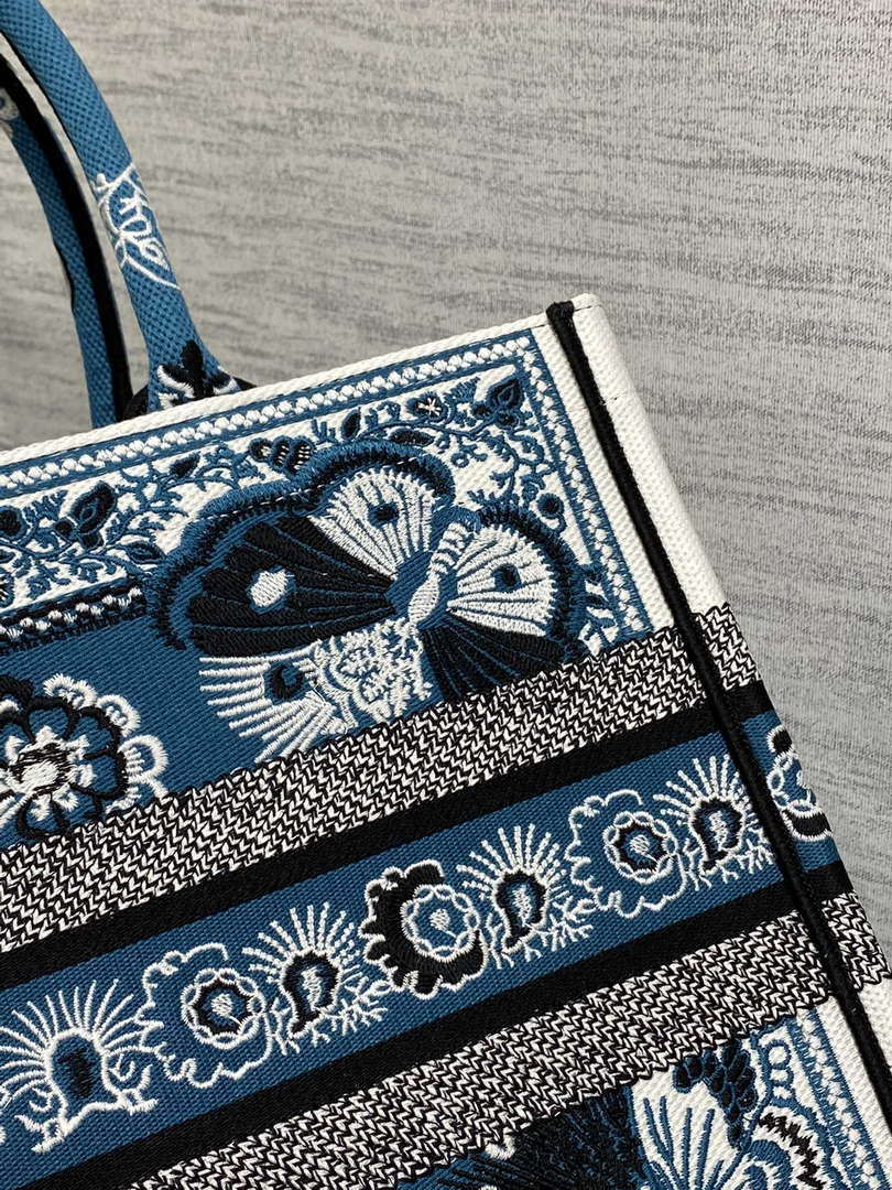 Dior M1296 Book Tote Medium Blue and White Butterfly Bandana Embroidery M094