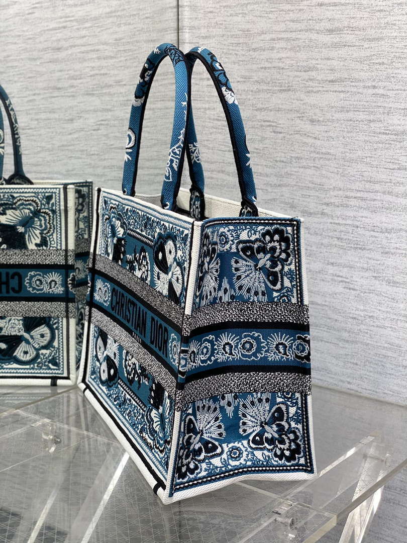 Dior M1296 Book Tote Medium Blue and White Butterfly Bandana Embroidery M094