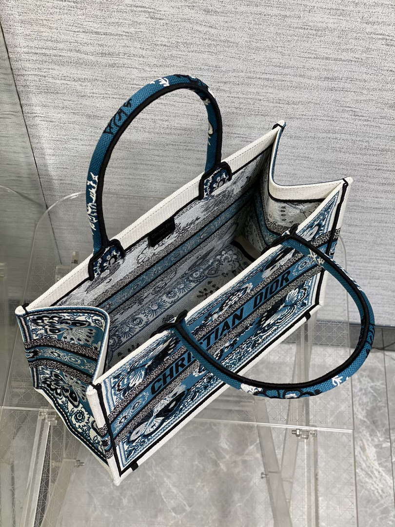 Dior M1296 Book Tote Medium Blue and White Butterfly Bandana Embroidery M094