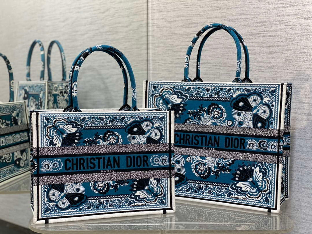 Dior M1296 Book Tote Medium Blue and White Butterfly Bandana Embroidery M094
