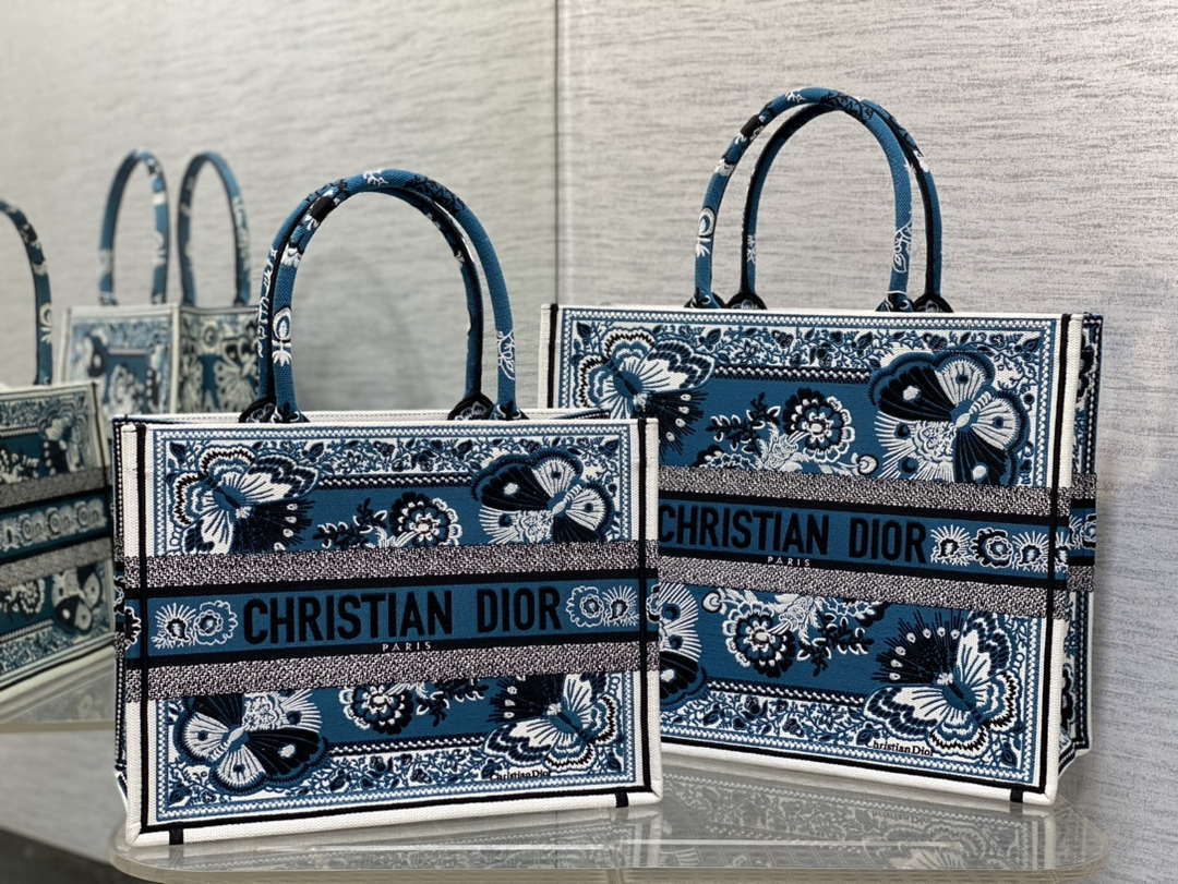 Dior M1296 Book Tote Medium Blue and White Butterfly Bandana Embroidery M094